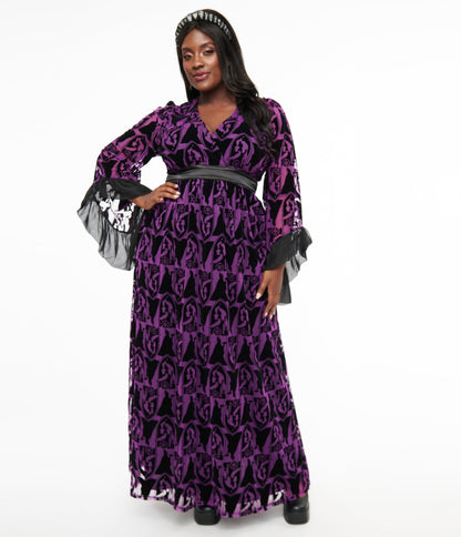Disney Princess x Unique Vintage Plus Size Purple & Black Velvet Maleficent Maxi Dress - Unique Vintage - Womens, DRESSES