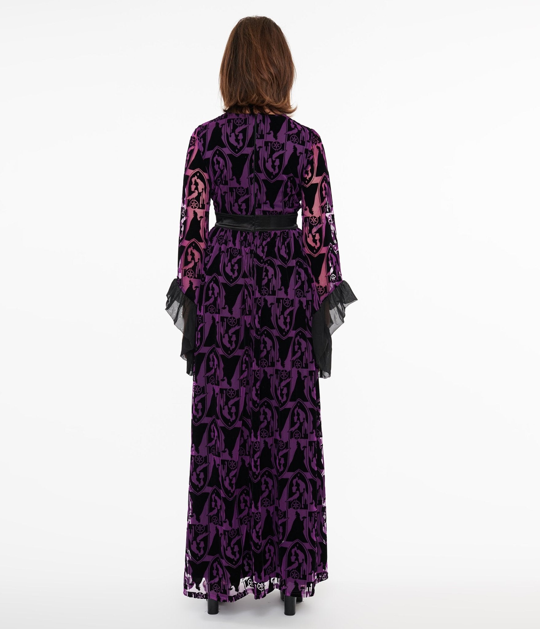 Disney Princess x Unique Vintage Purple & Black Velvet Maleficent Print Maxi Dress - Unique Vintage - Womens, DRESSES, MAXI