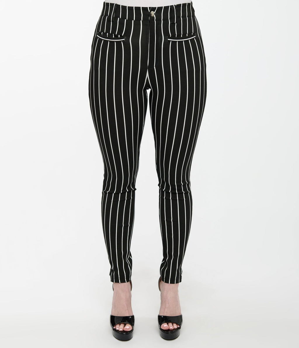 Disney The Nightmare Before Christmas by Unique Vintage Black & White Stripe Jack Skellington Stretch Pants - Womens, PANTS