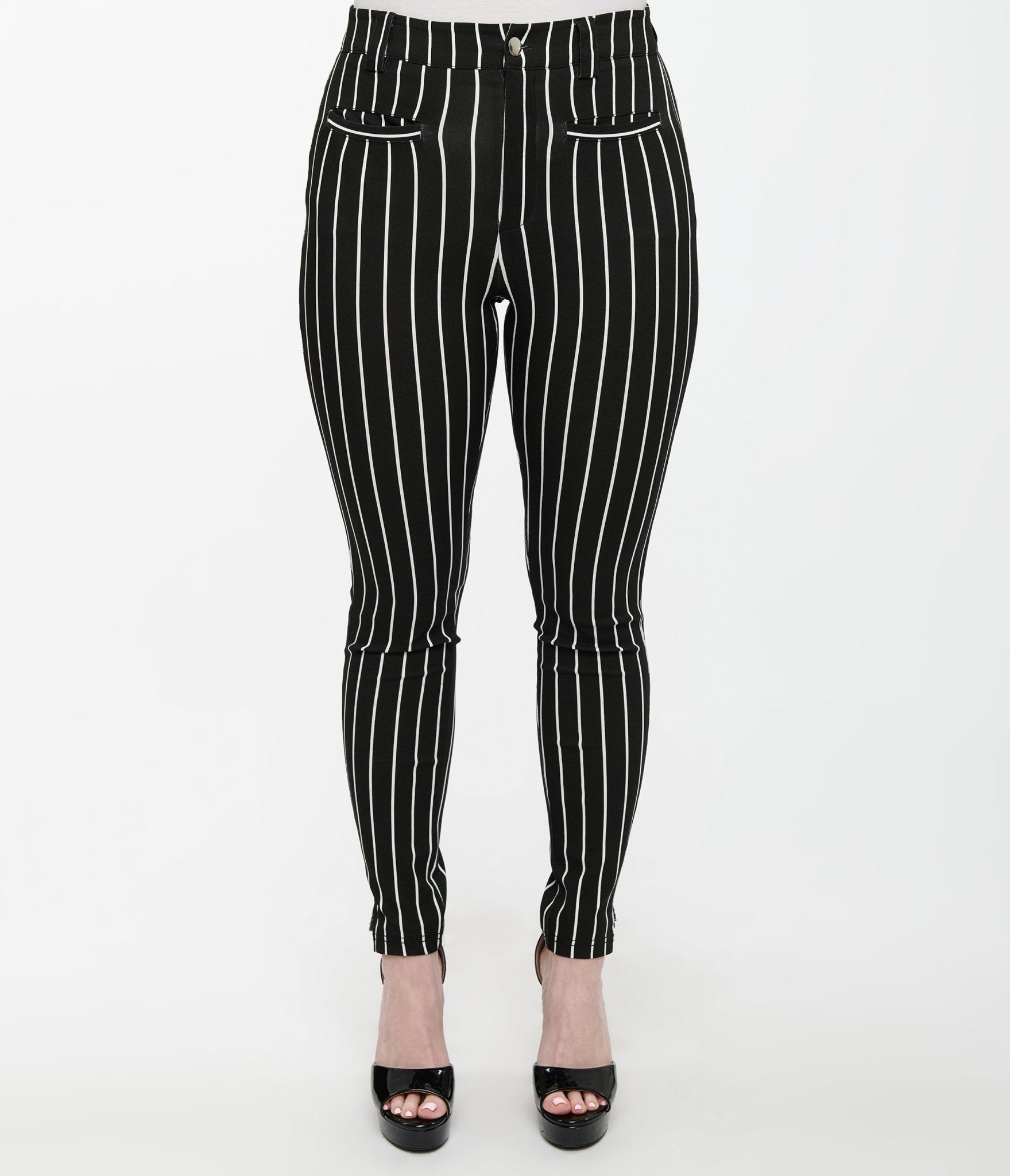 Disney The Nightmare Before Christmas by Unique Vintage Black & White Stripe Jack Skellington Stretch Pants - Womens, PANTS