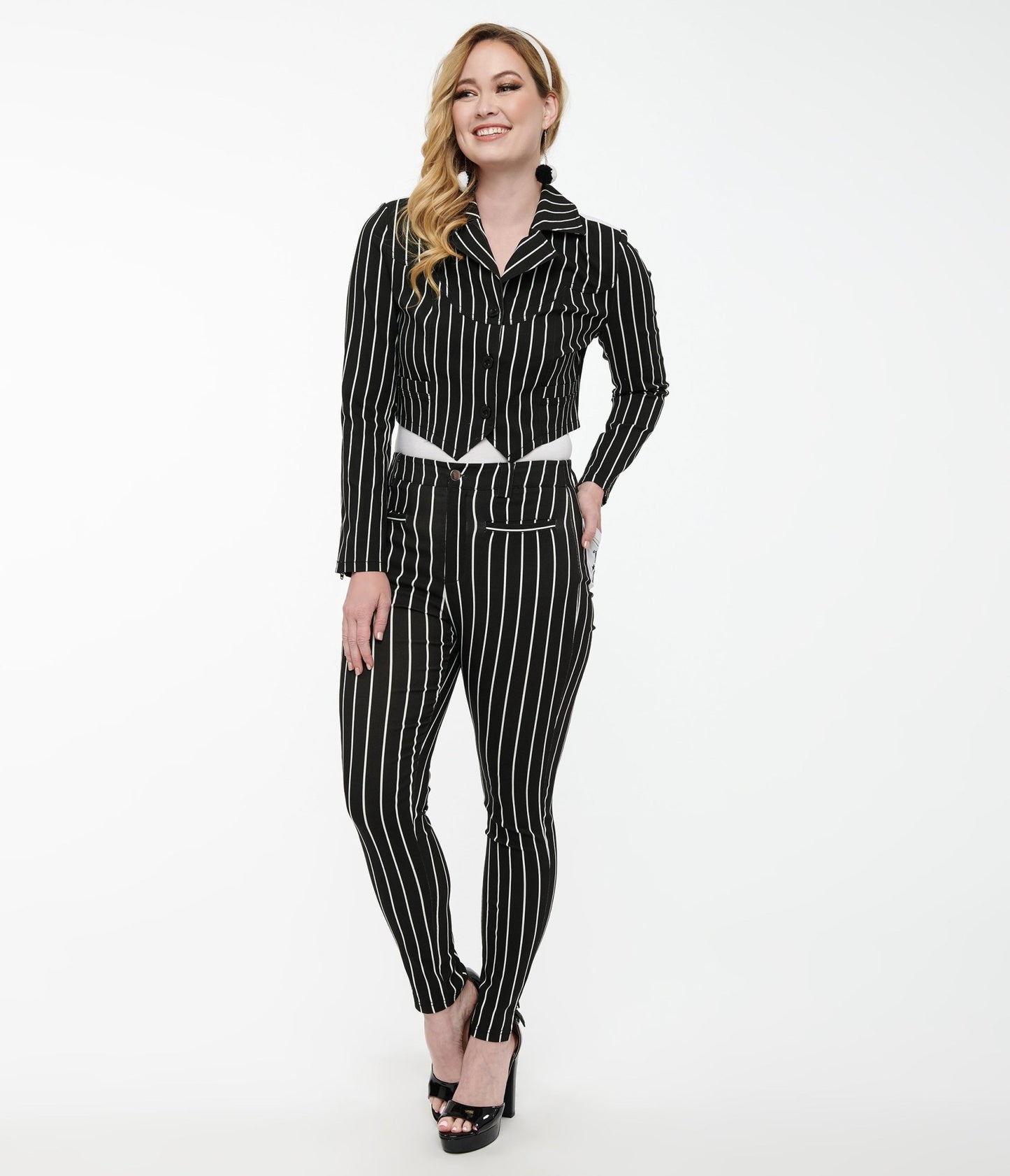 Disney The Nightmare Before Christmas by Unique Vintage Black & White Stripe Jack Skellington Stretch Pants - Womens, PANTS