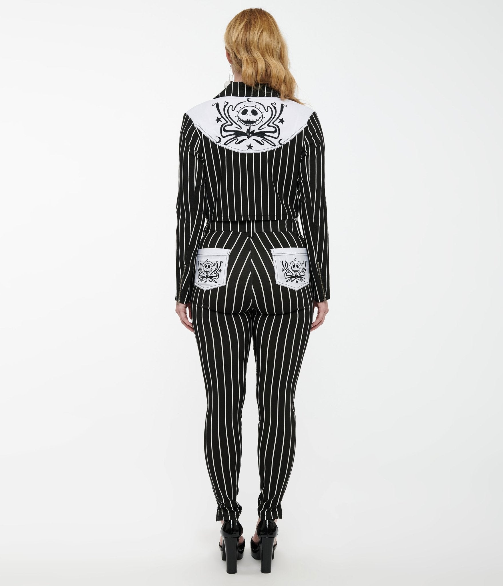 Disney The Nightmare Before Christmas by Unique Vintage Black & White Stripe Jack Skellington Stretch Pants - Womens, PANTS