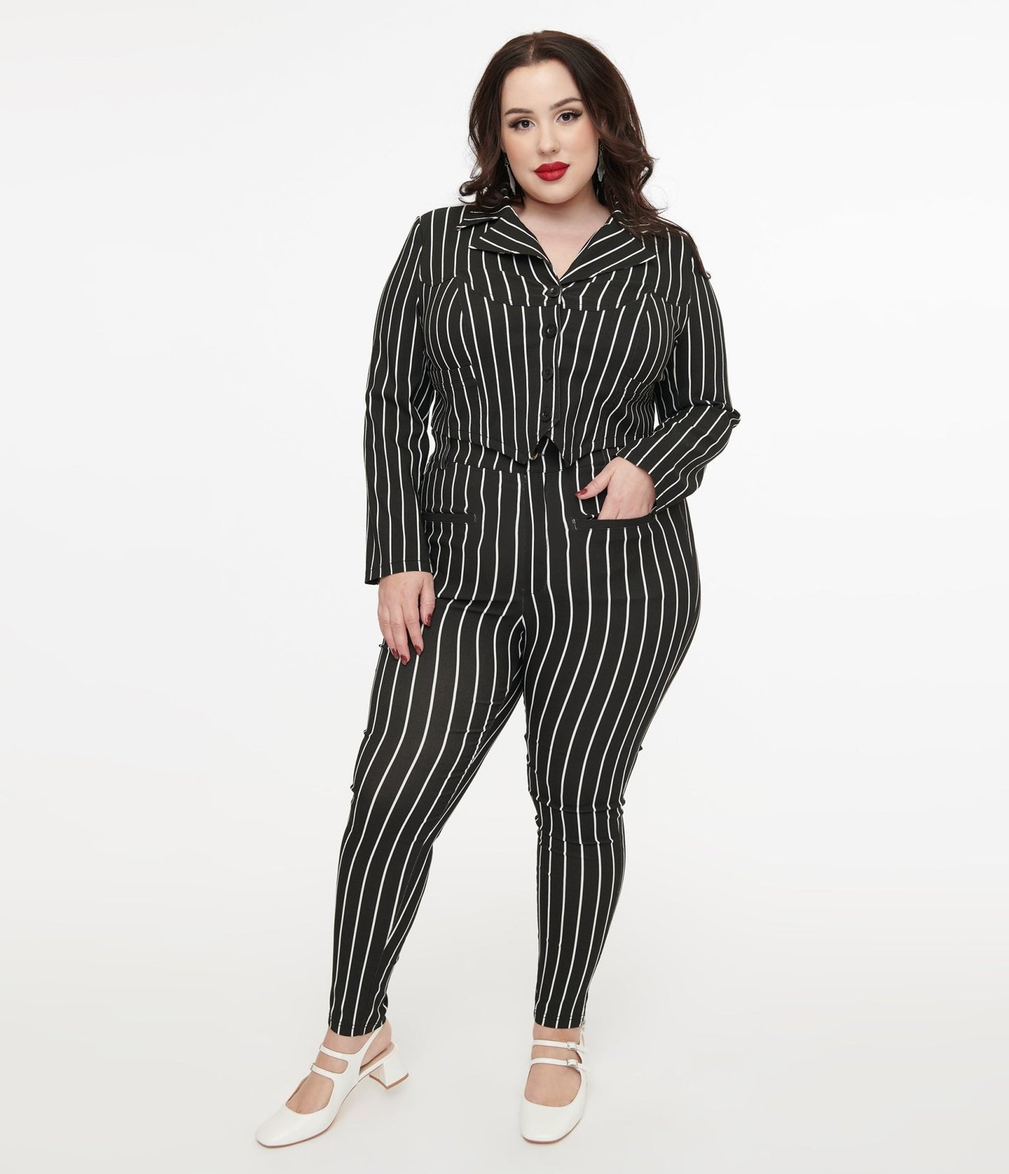 Disney The Nightmare Before Christmas by Unique Vintage Plus Size Black & White Stripe Jack Skellington Pants - Womens, PANTS