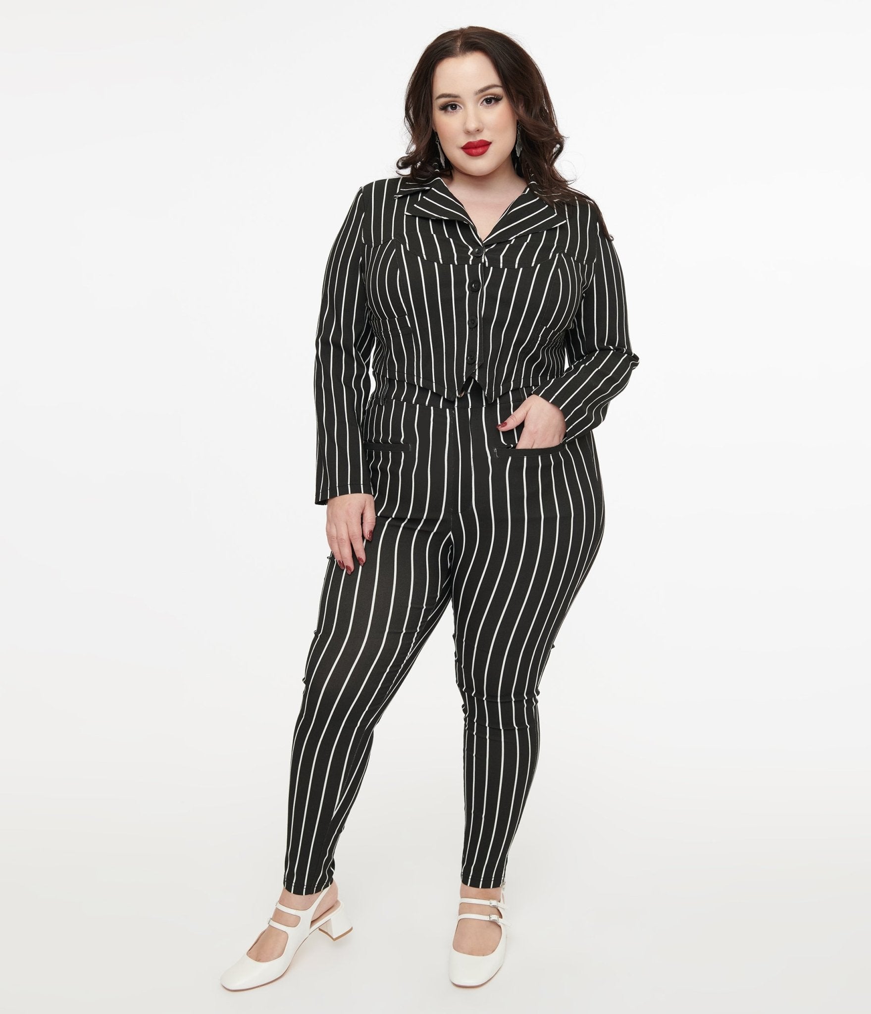 Disney The Nightmare Before Christmas by Unique Vintage Plus Size Black & White Stripe Jack Skellington Pants - Womens, PANTS