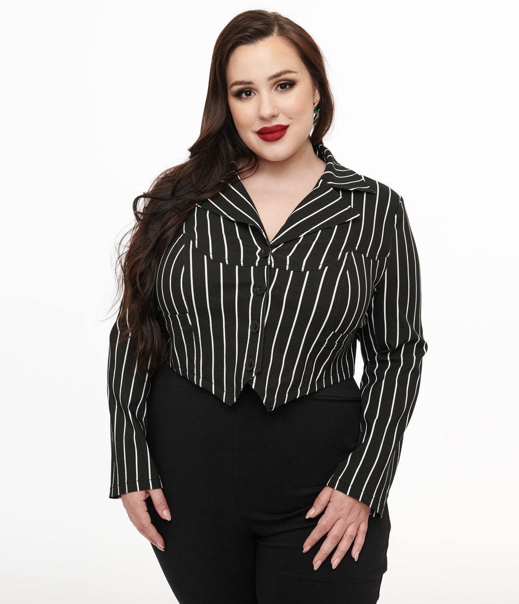 Disney The Nightmare Before Christmas by Unique Vintage Plus Size Black & White Stripe Jack Skellington Jacket -  OUTERWEAR