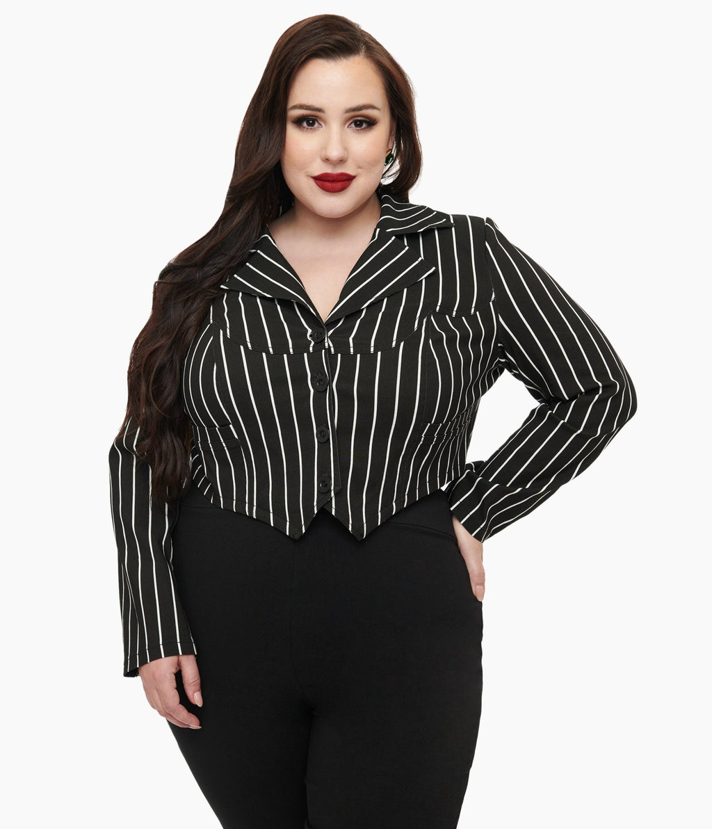 Disney The Nightmare Before Christmas by Unique Vintage Plus Size Black & White Stripe Jack Skellington Jacket -  OUTERWEAR