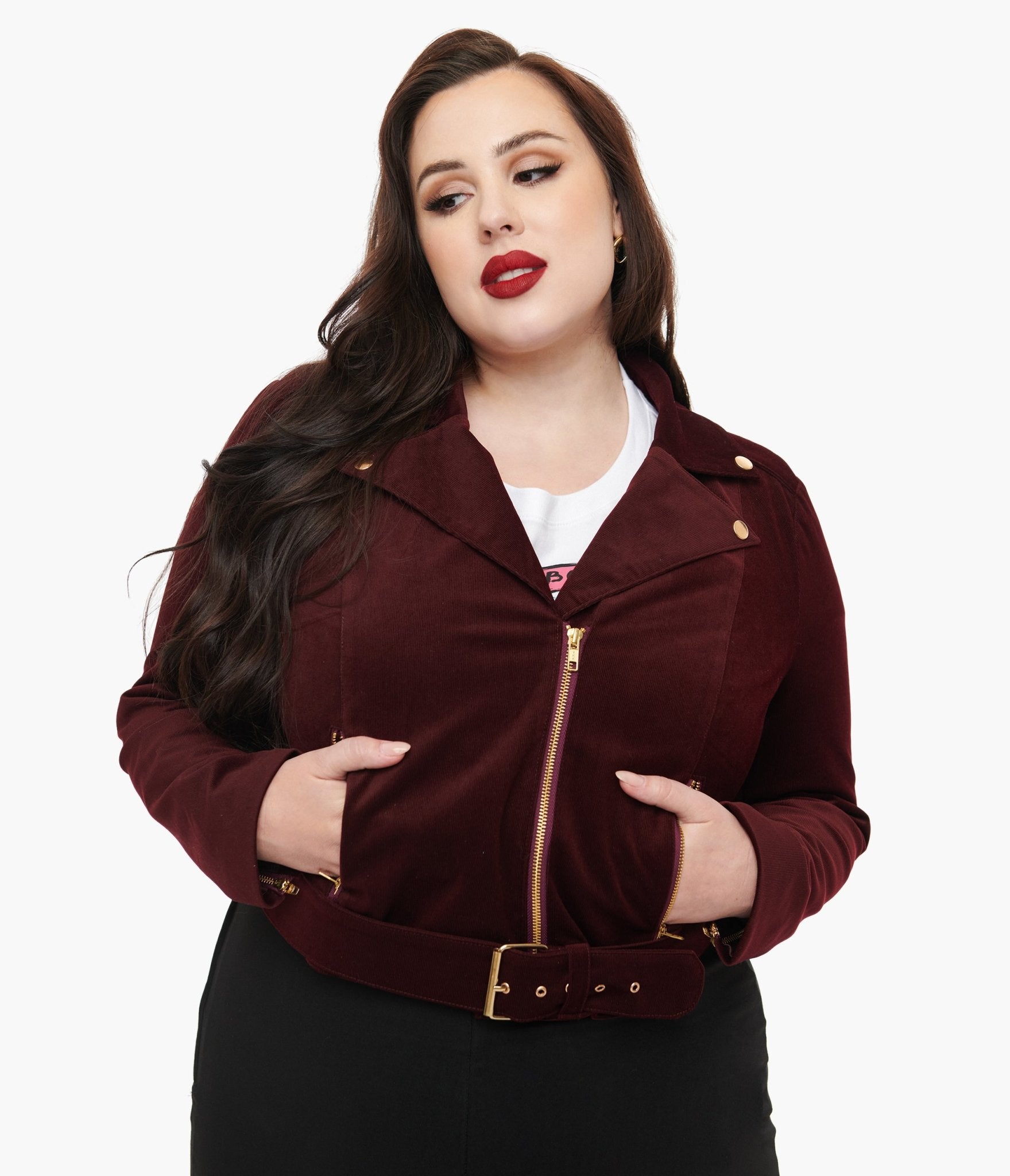 Disney The Nightmare Before Christmas by Unique Vintage Plus Size Burgundy Velvet Jacket - Unique Vintage - Womens, OUTERWEAR