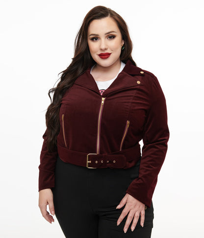 Disney The Nightmare Before Christmas by Unique Vintage Plus Size Burgundy Velvet Jacket - Unique Vintage - Womens, OUTERWEAR