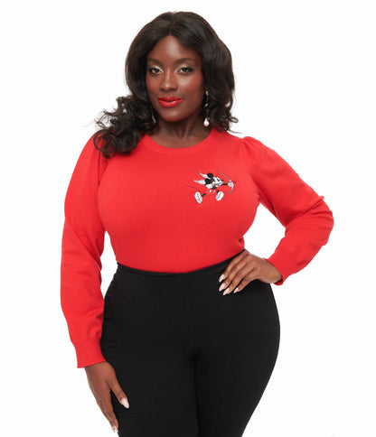 Disney Valentine Collection by Unique Vintage Plus Size Red Cupid Mickey Embroidered Sweater - Unique Vintage - Womens, TOPS