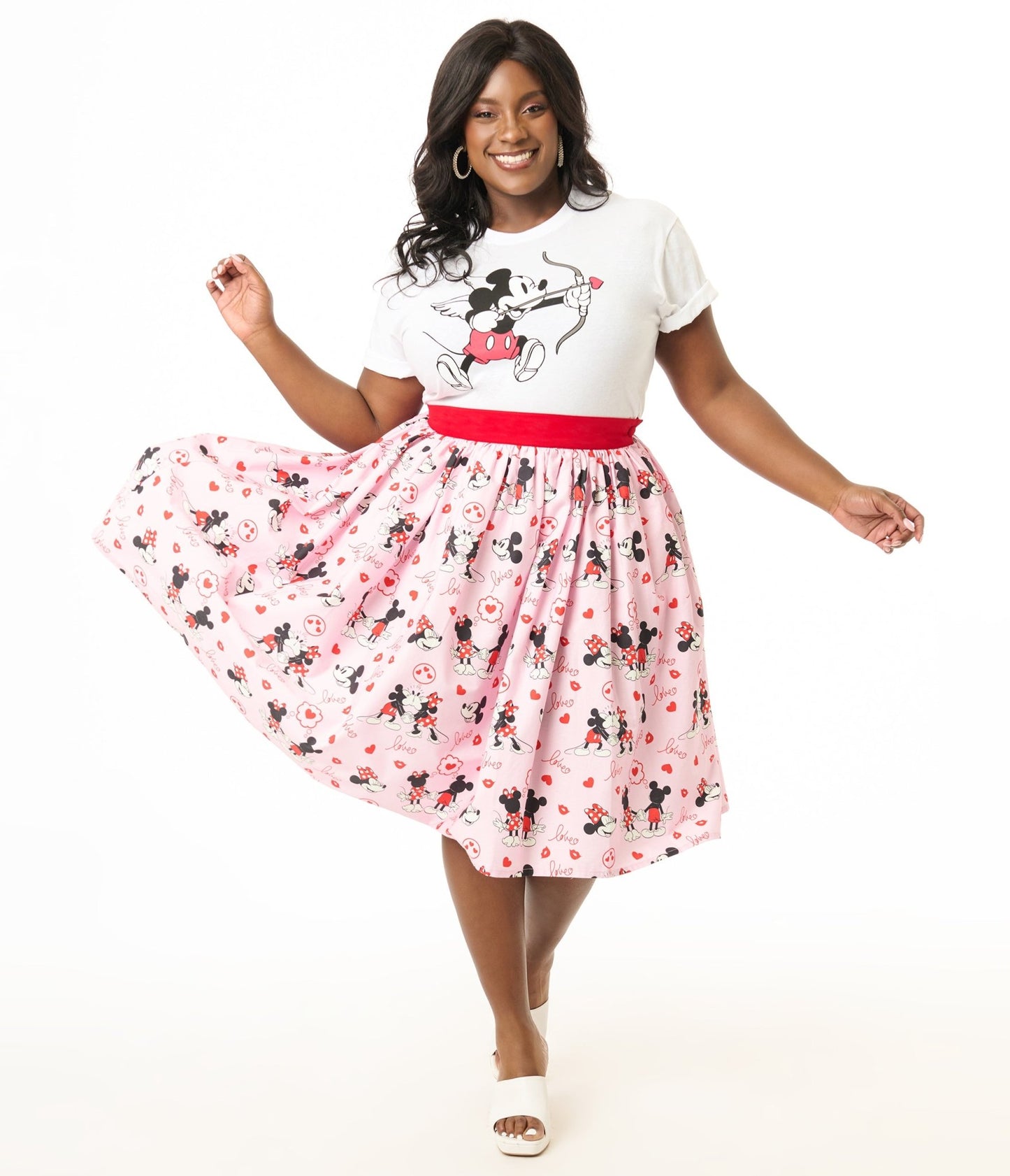 Disney Valentine Collection by Unique Vintage Plus Valentine Mickey & Minnie Cotton Skirt - Unique Vintage - Womens, BOTTOMS