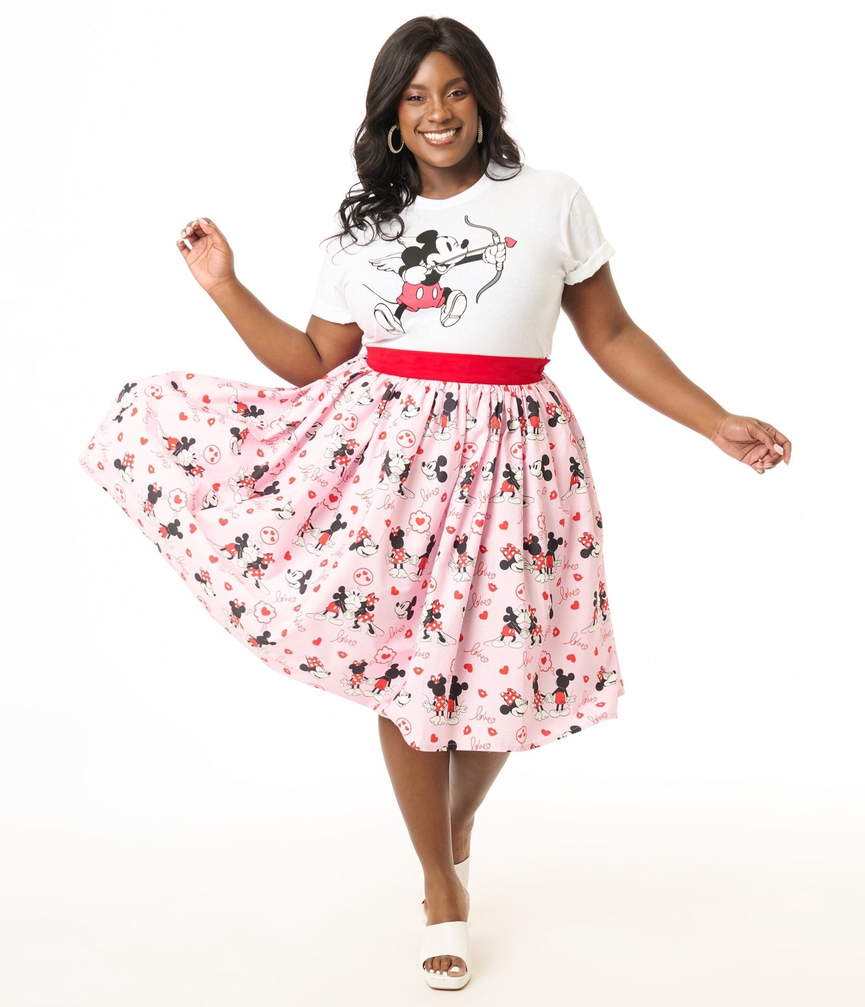 Disney Valentine Collection by Unique Vintage Plus Valentine Mickey & Minnie Cotton Skirt - Unique Vintage - Womens, BOTTOMS