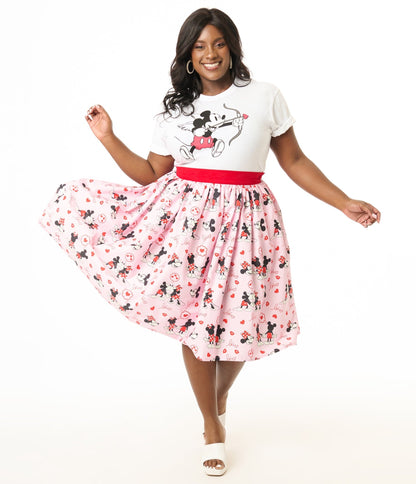 Disney Valentine Collection by Unique Vintage Plus Valentine Mickey & Minnie Cotton Skirt - Unique Vintage - Womens, BOTTOMS