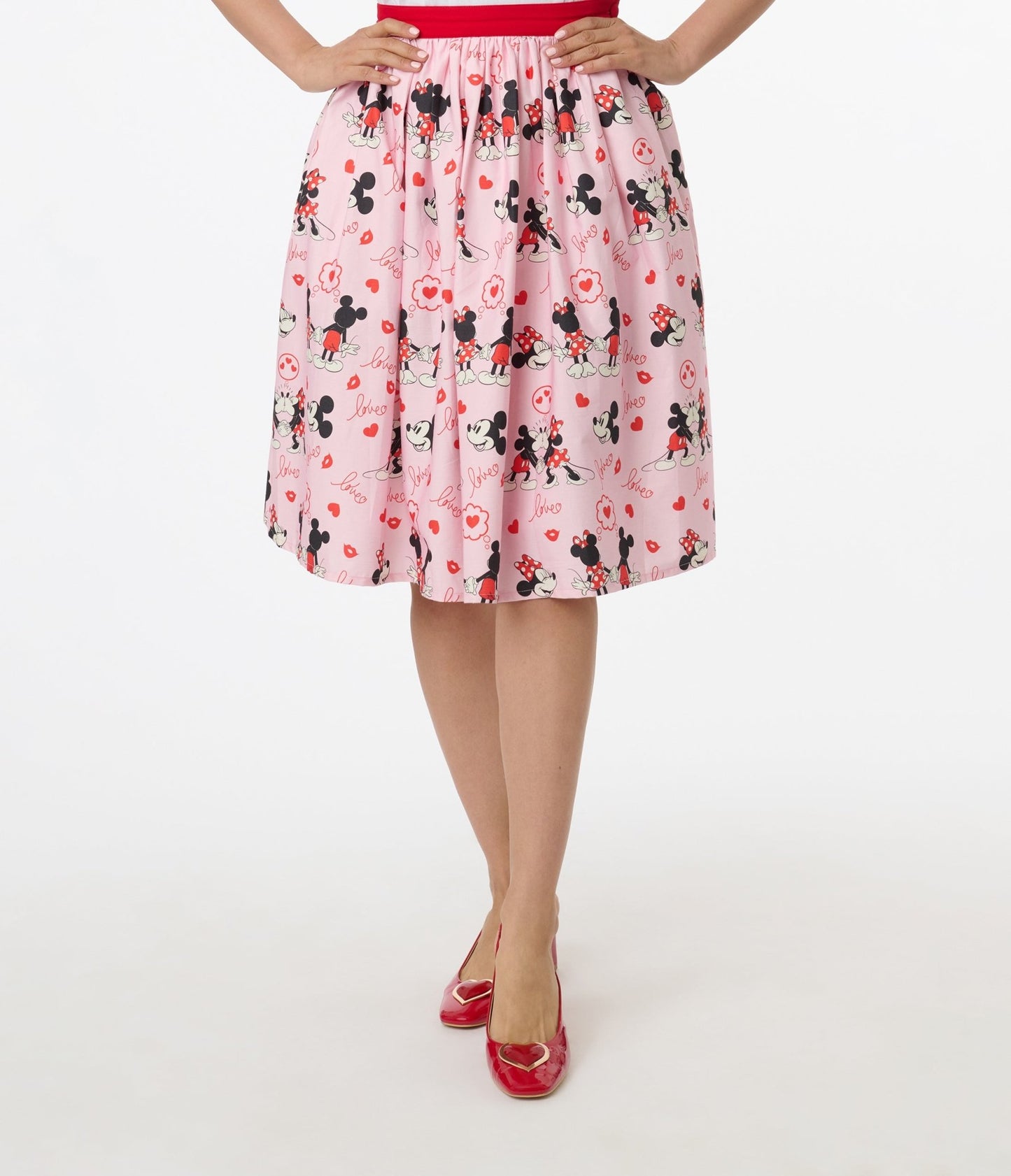 Disney Valentine Collection by Unique Vintage Valentine Mickey & Minnie Cotton Swing Skirt - Unique Vintage - Womens, BOTTOMS