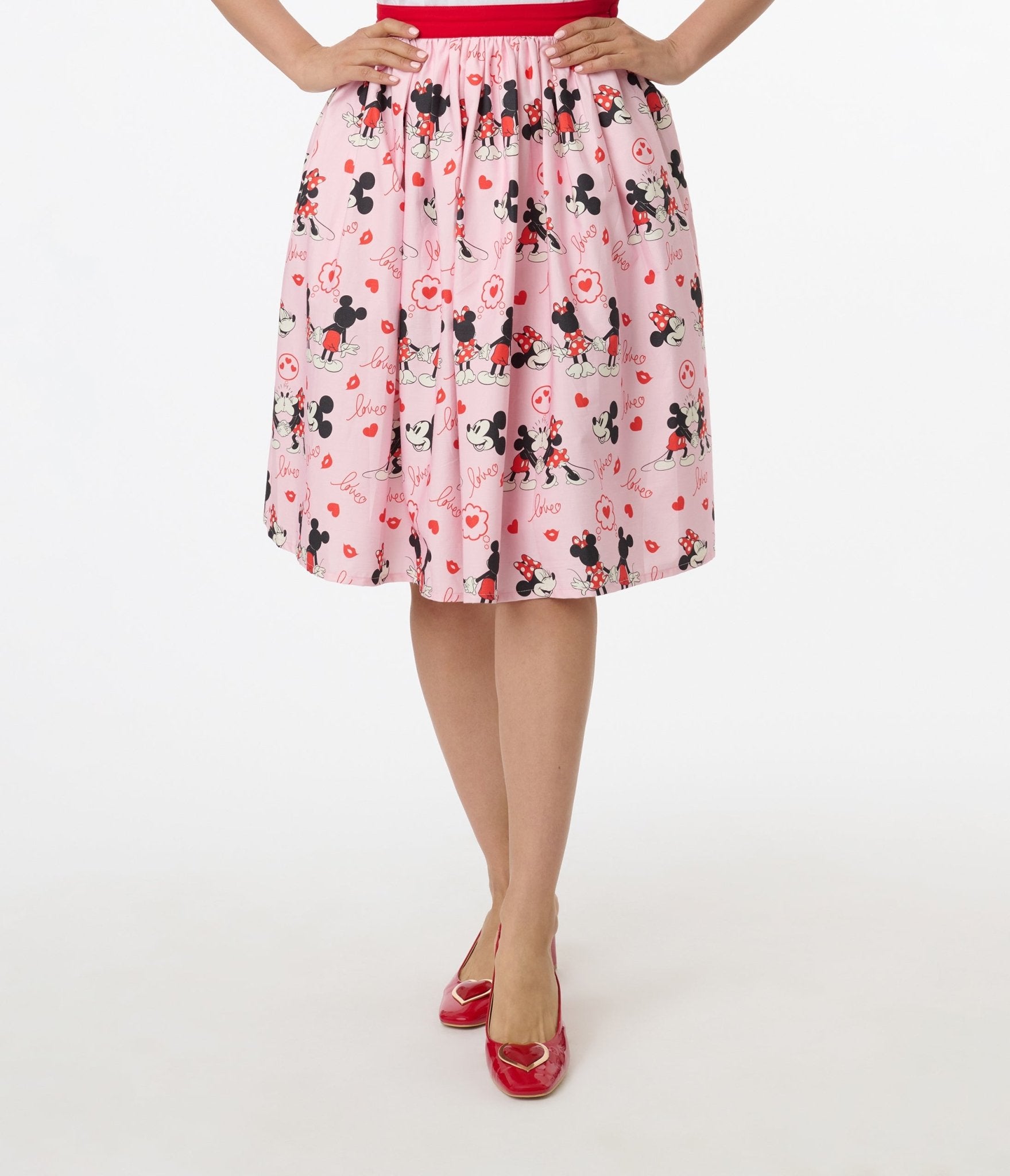 Disney Valentine Collection by Unique Vintage Valentine Mickey & Minnie Cotton Swing Skirt - Unique Vintage - Womens, BOTTOMS