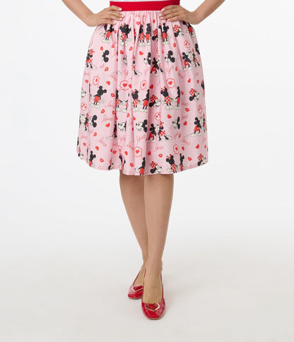 Disney Valentine Collection by Unique Vintage Valentine Mickey & Minnie Cotton Swing Skirt - Unique Vintage - Womens, BOTTOMS