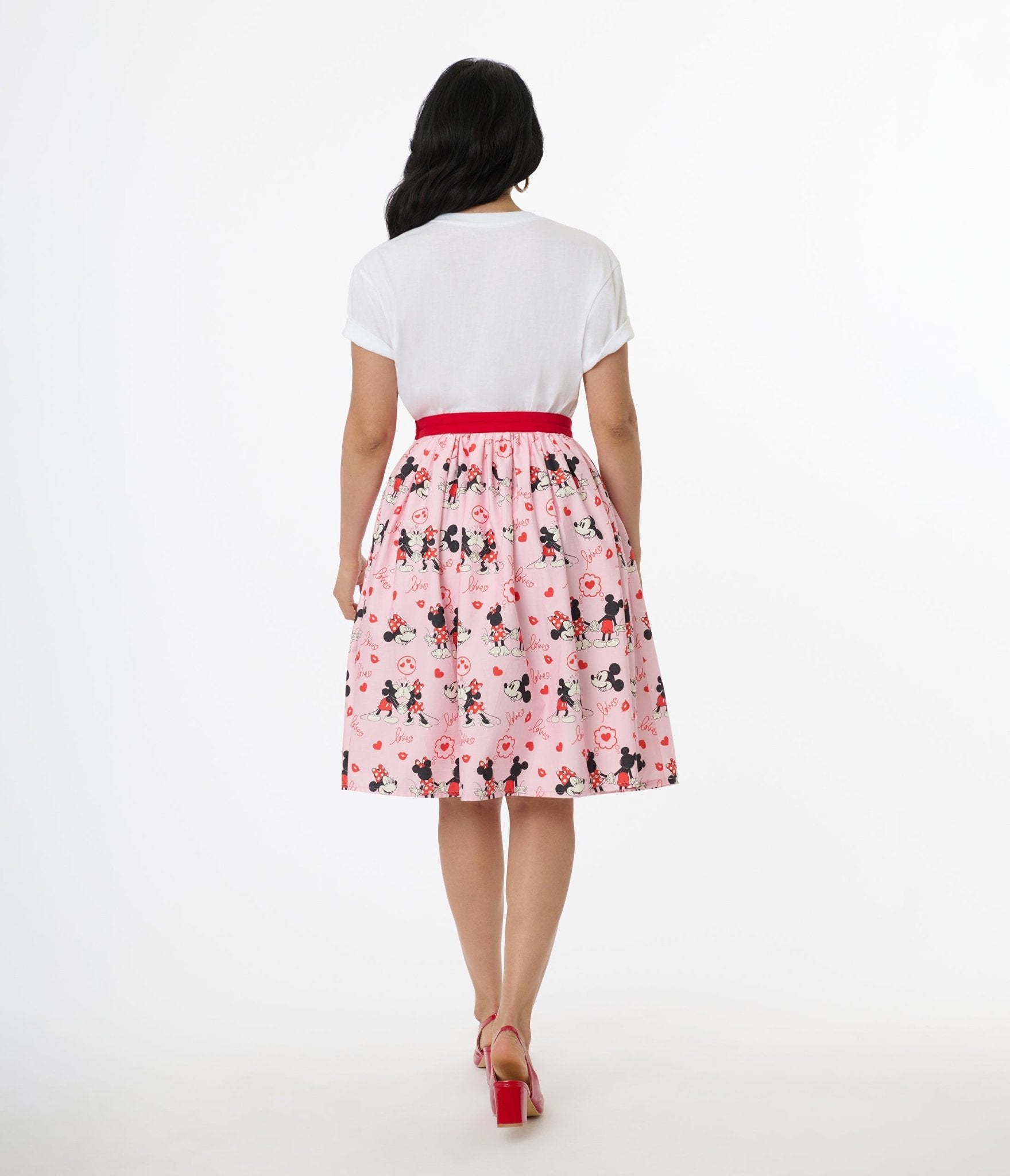 Disney Valentine Collection by Unique Vintage Valentine Mickey & Minnie Cotton Swing Skirt - Unique Vintage - Womens, BOTTOMS