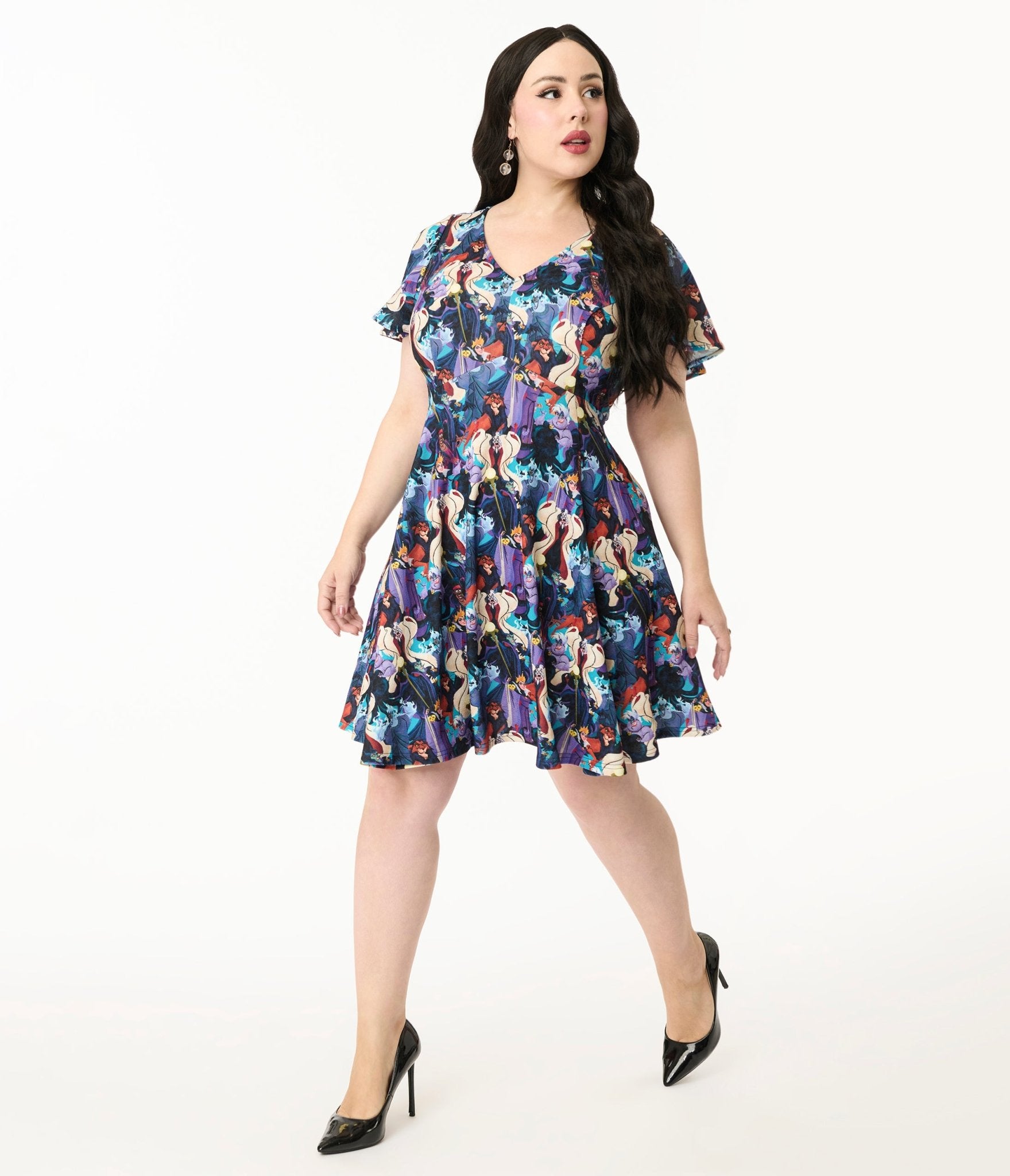 Disney Villains Collection by Unique Vintage Plus Size Villain Print Flare Dress - Unique Vintage - Womens, DRESSES, FIT AND FLARE