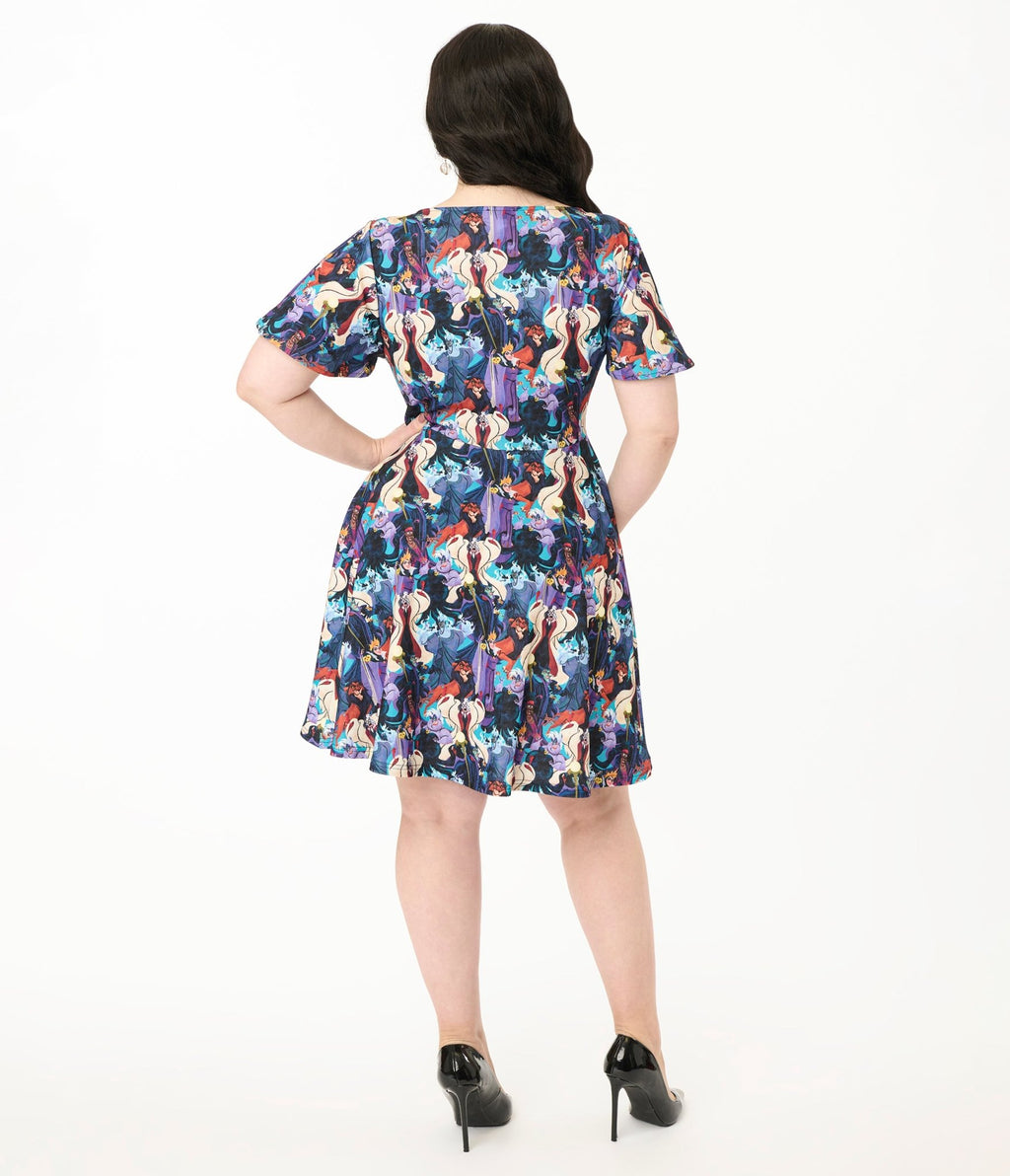 Disney Villains Collection by Unique Vintage Plus Size Villain Print Flare Dress - Unique Vintage - Womens, DRESSES, FIT AND FLARE