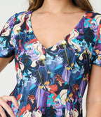 Disney Villains Collection by Unique Vintage Villain Print Flare Dress - Unique Vintage - Womens, DRESSES, FIT AND FLARE