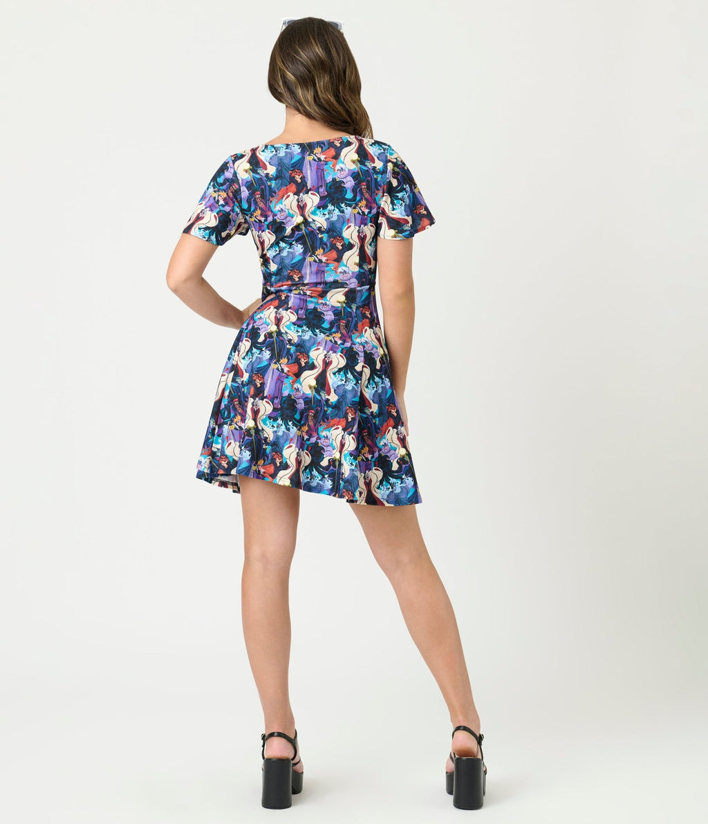 Disney Villains Collection by Unique Vintage Villain Print Flare Dress - Unique Vintage - Womens, DRESSES, FIT AND FLARE