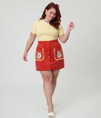 Disney Winnie the Pooh Collection by Smak Parlour Plus Size Red Embroidered Pocket Mini Skirt - Unique Vintage - Womens, BOTTOMS, SKIRTS