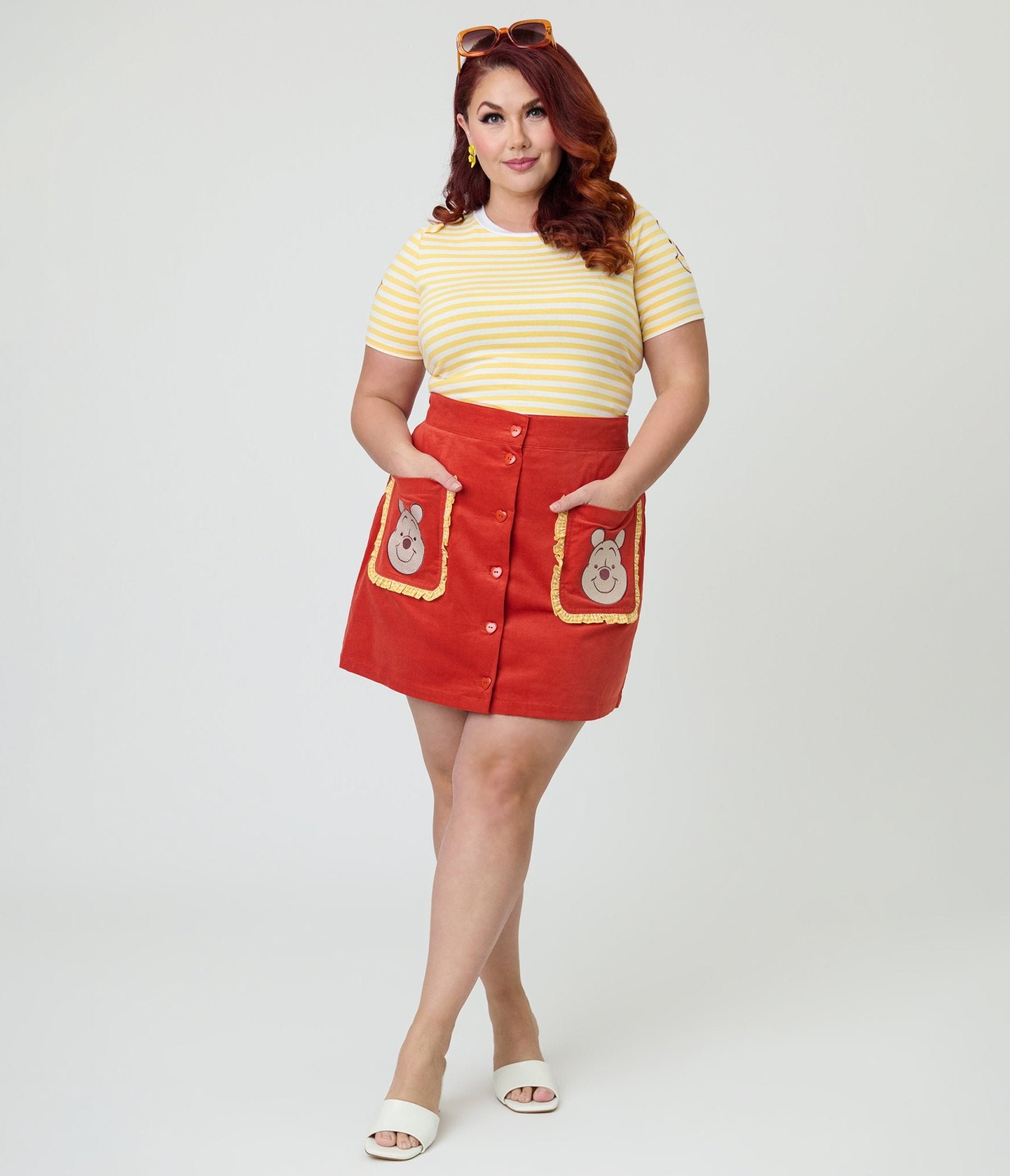 Disney Winnie the Pooh Collection by Smak Parlour Plus Size Red Embroidered Pocket Mini Skirt - Unique Vintage - Womens, BOTTOMS, SKIRTS