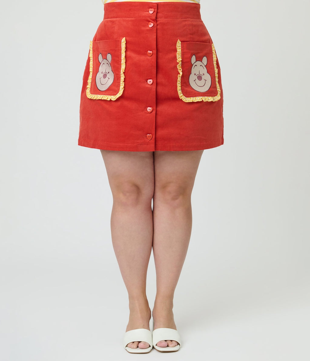 Disney Winnie the Pooh Collection by Smak Parlour Plus Size Red Embroidered Pocket Mini Skirt - Unique Vintage - Womens, BOTTOMS, SKIRTS