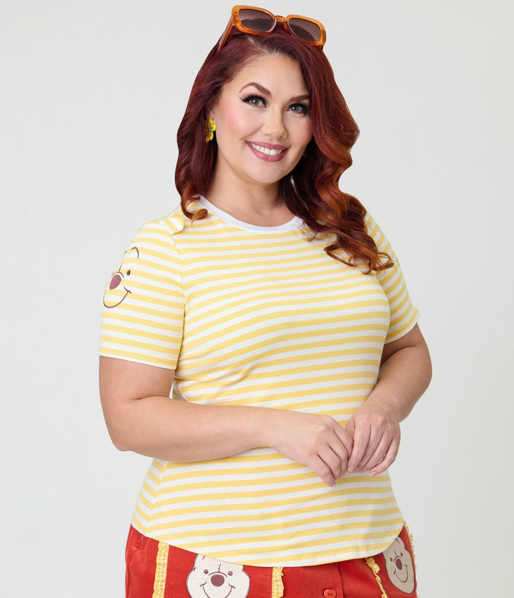 Disney Winnie the Pooh Collection by Unique Vintage Plus Size Yellow Stripe Back to Basics Top - Unique Vintage - Womens, TOPS, KNIT TOPS