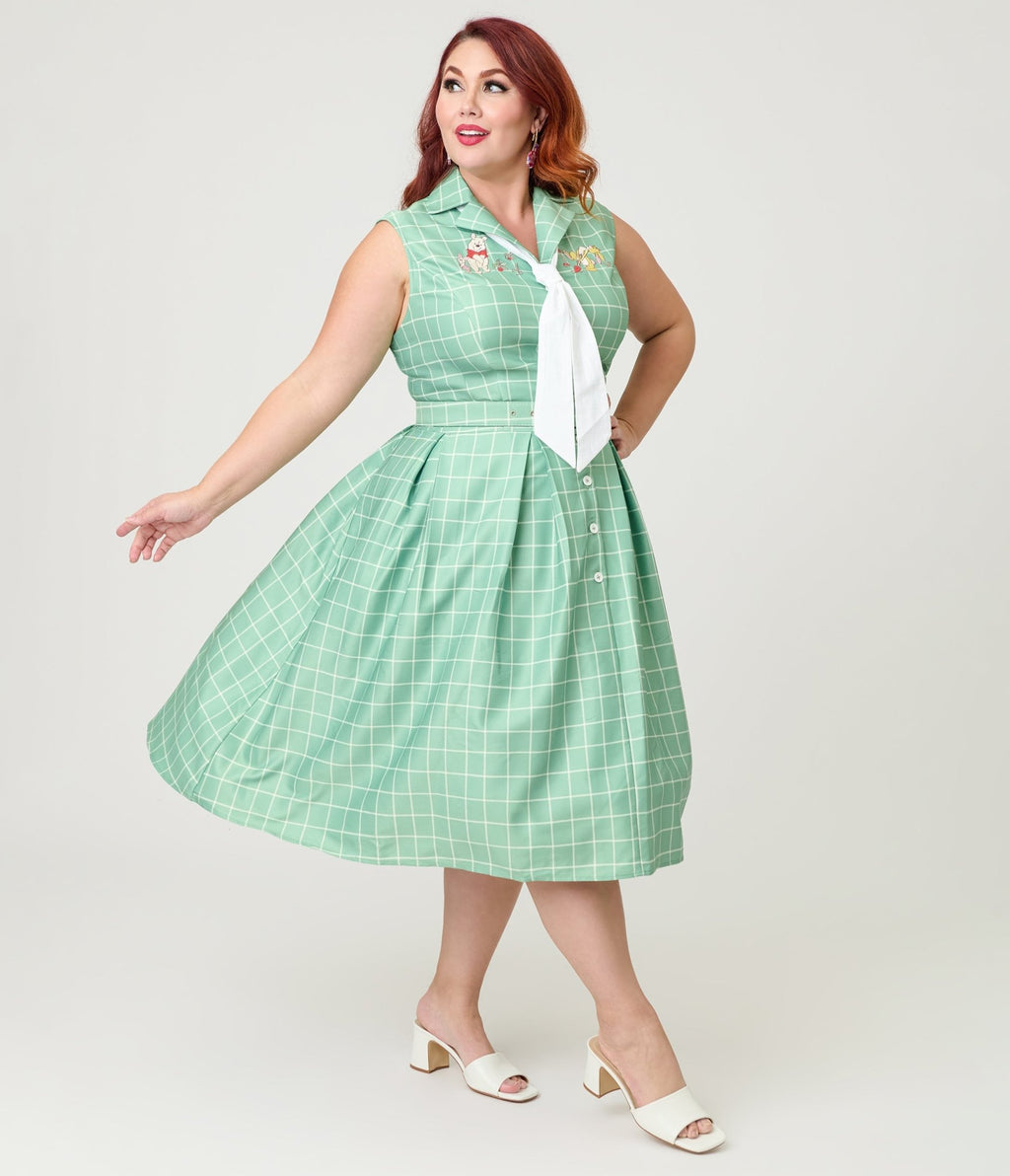 Disney Winnie the Pooh x Unique Vintage Plus Size Green Plaid Edith Swing Dress - Unique Vintage - Womens, DRESSES, SWING