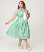 Disney Winnie the Pooh x Unique Vintage Plus Size Green Plaid Edith Swing Dress - Unique Vintage - Womens, DRESSES, SWING