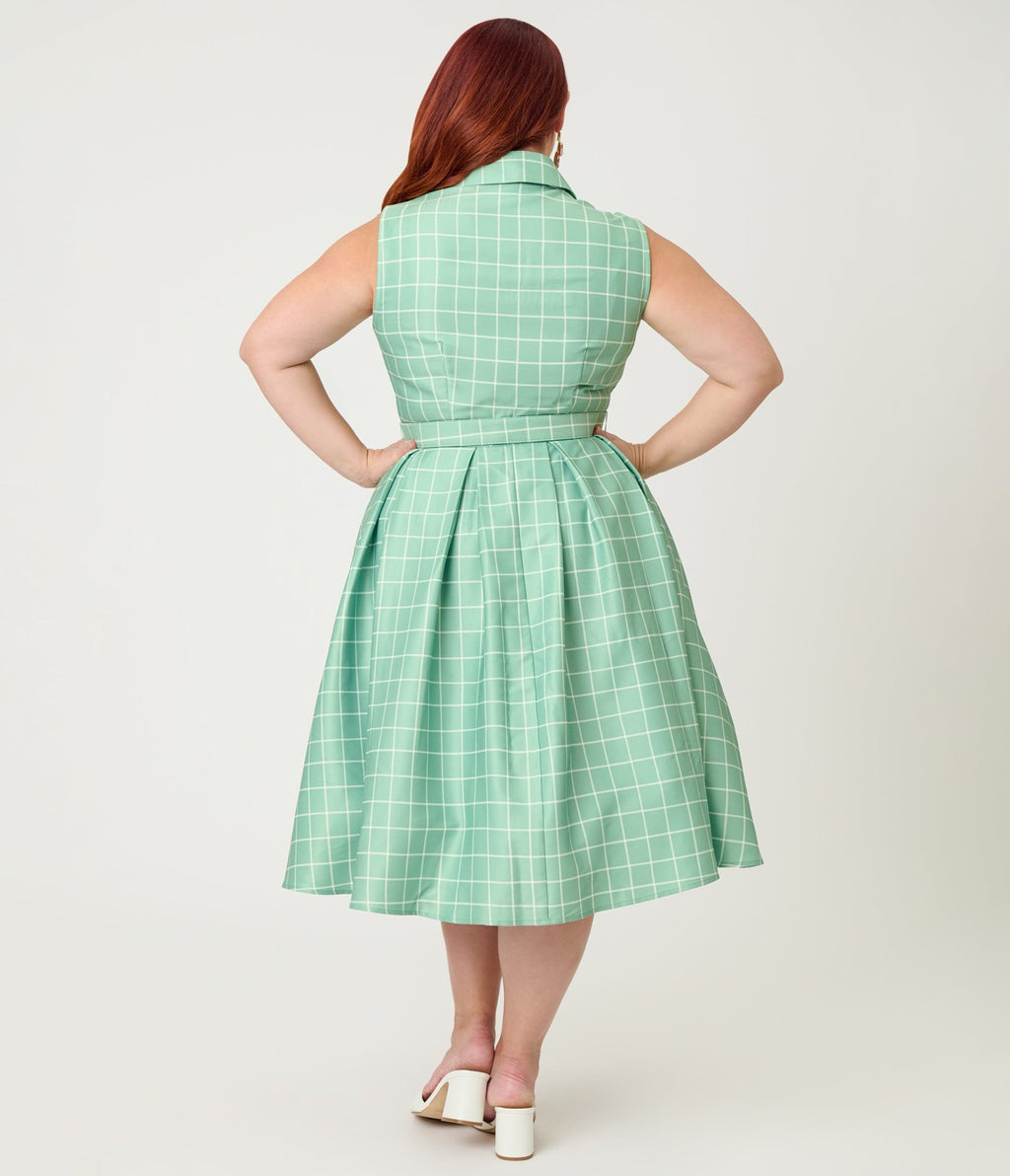 Disney Winnie the Pooh x Unique Vintage Plus Size Green Plaid Edith Swing Dress - Unique Vintage - Womens, DRESSES, SWING