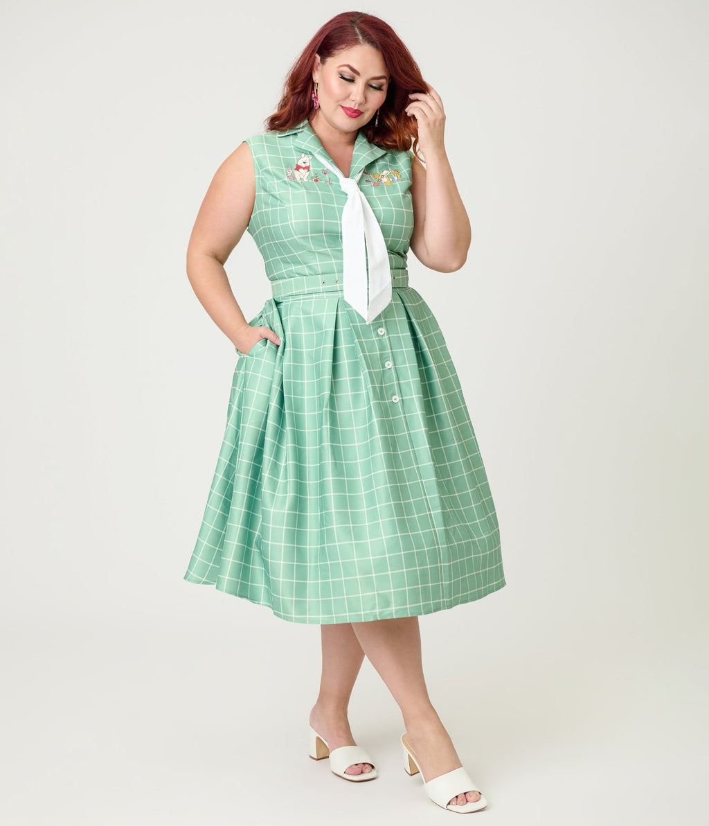 Disney Winnie the Pooh x Unique Vintage Plus Size Green Plaid Edith Swing Dress - Unique Vintage - Womens, DRESSES, SWING