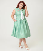 Disney Winnie the Pooh x Unique Vintage Plus Size Green Plaid Edith Swing Dress - Unique Vintage - Womens, DRESSES, SWING