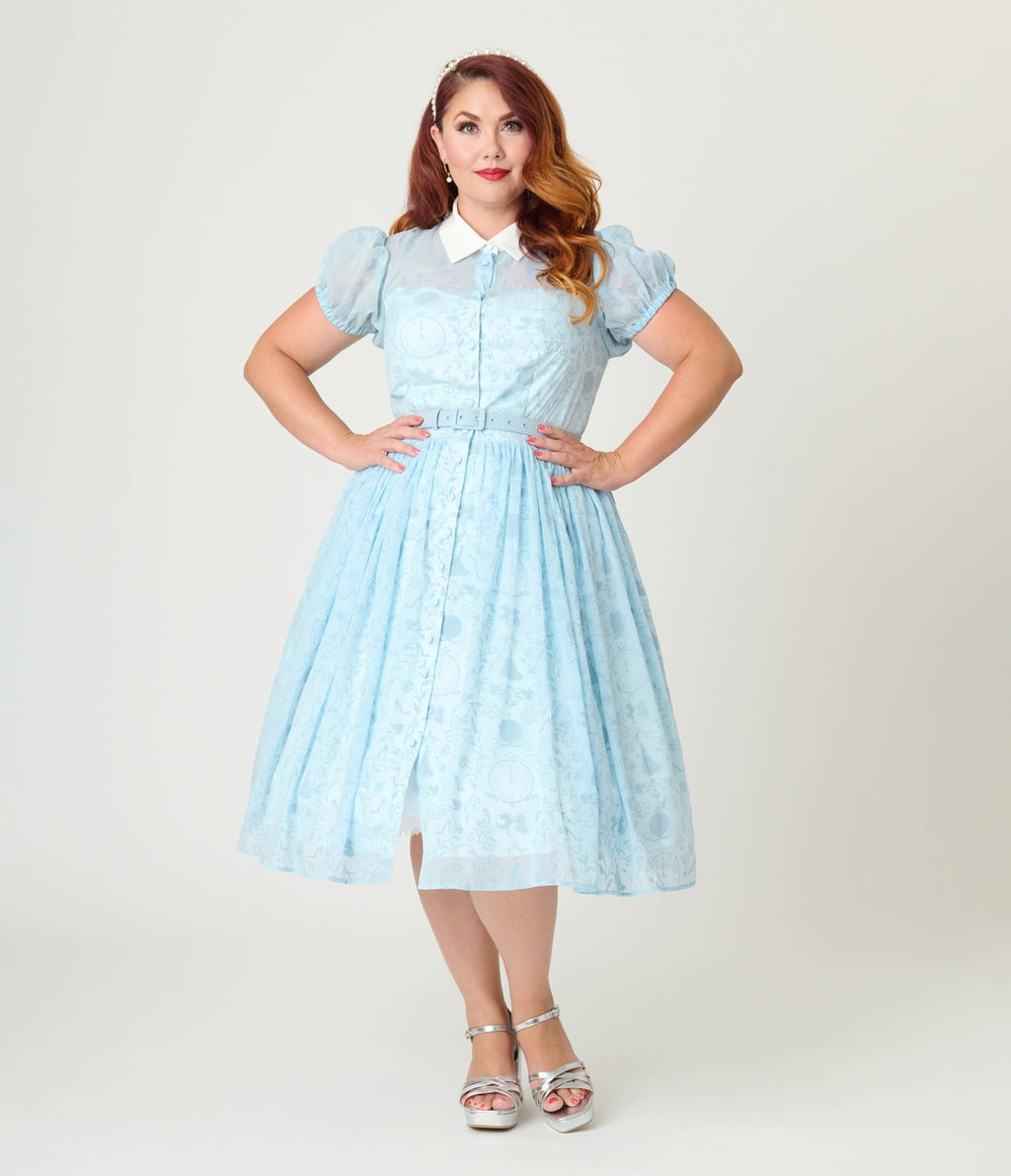 Disney's Cinderella Collection by Unique Vintage Plus Clock Strikes Midnight Blue Swing Dress - Unique Vintage - Womens DRESS
