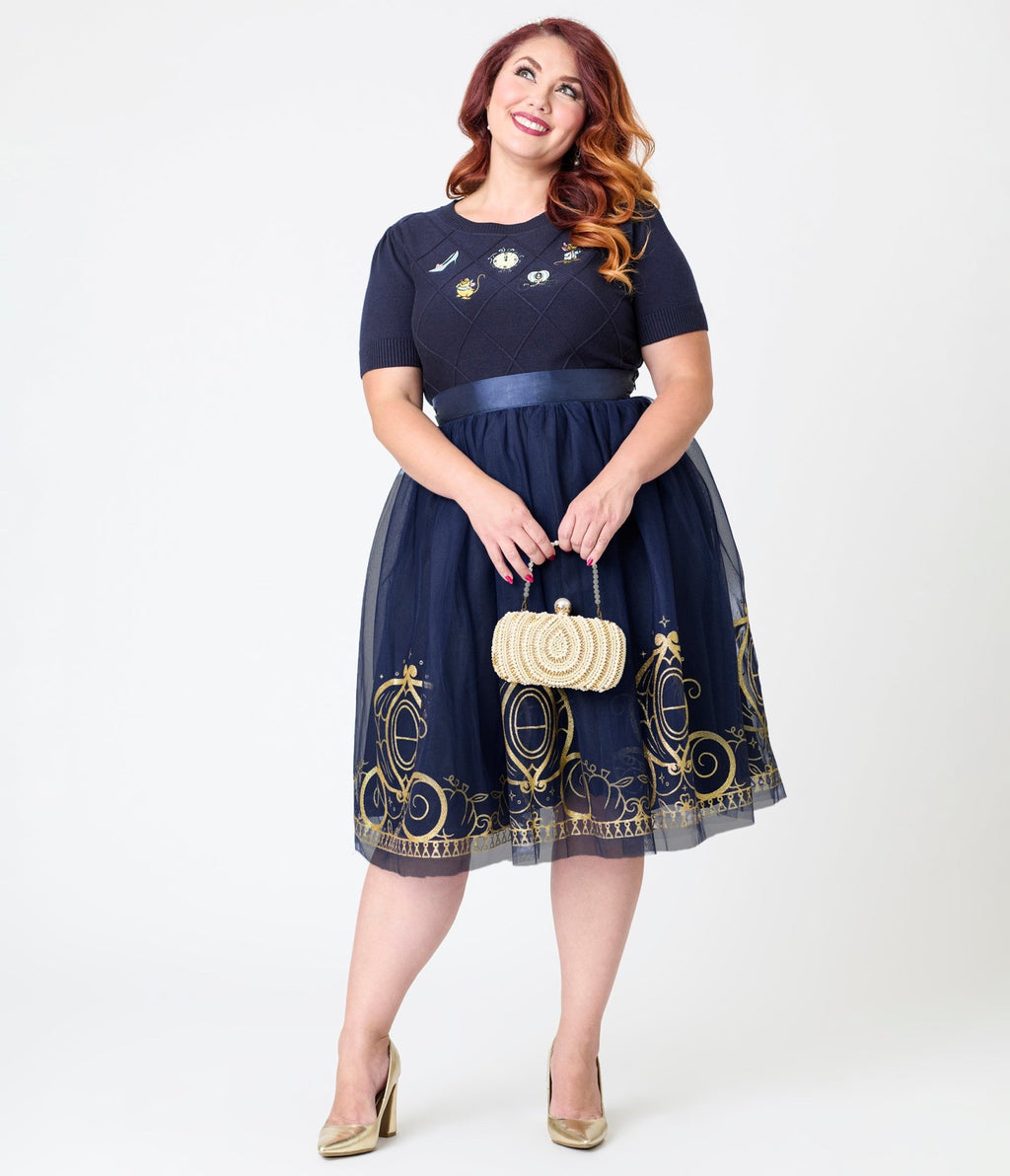 Disney's Cinderella Collection by Unique Vintage Plus Navy Cinderella Icons Sweater - Unique Vintage - Womens, TOPS, SWEATERS