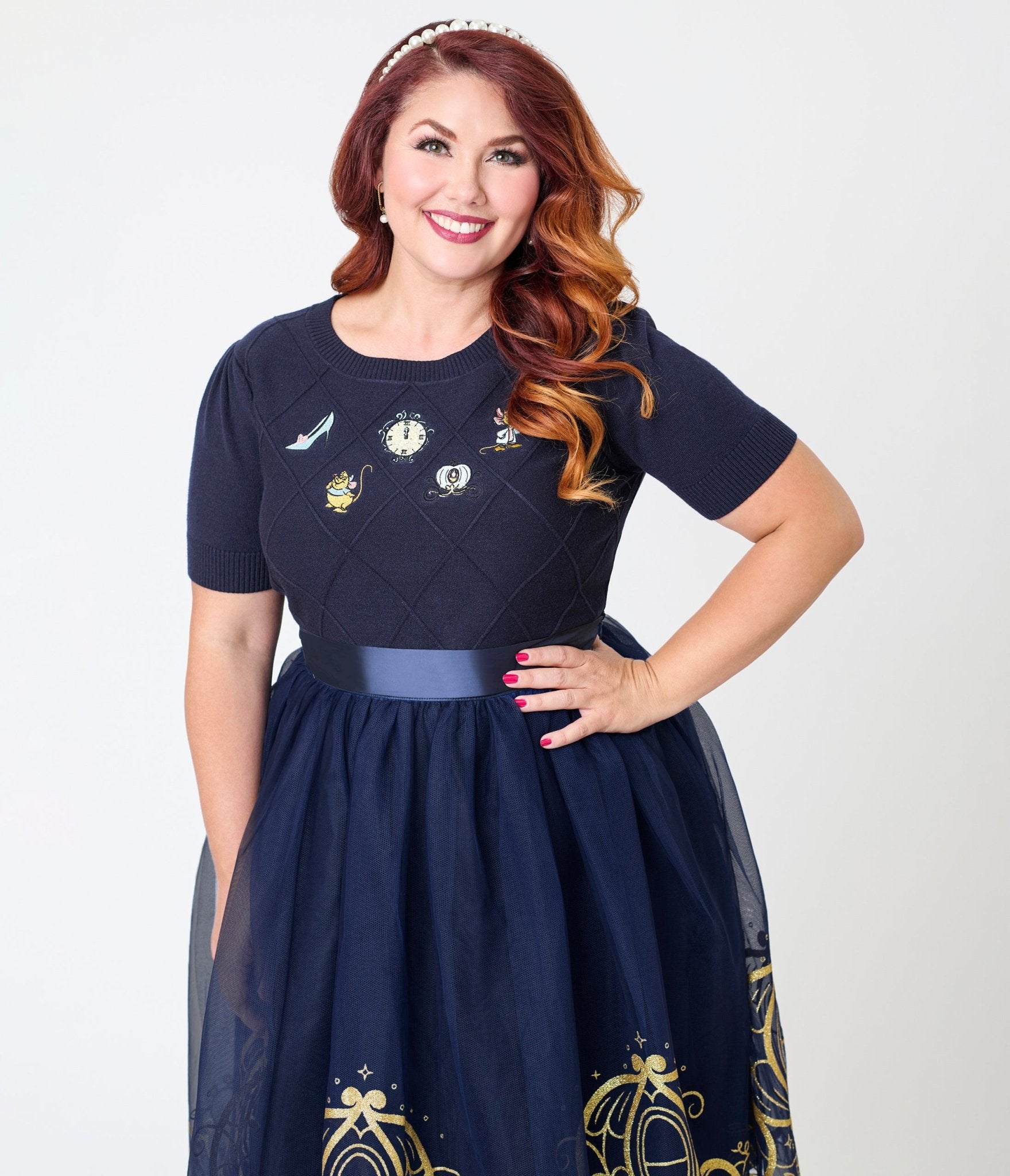 Disney's Cinderella Collection by Unique Vintage Plus Navy Cinderella Icons Sweater - Unique Vintage - Womens, TOPS, SWEATERS