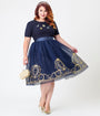Disney's Cinderella Collection by Unique Vintage Plus Size Navy Flocked Tulle & Gold Glitter Cinderella Carriage Ballerina Skirt