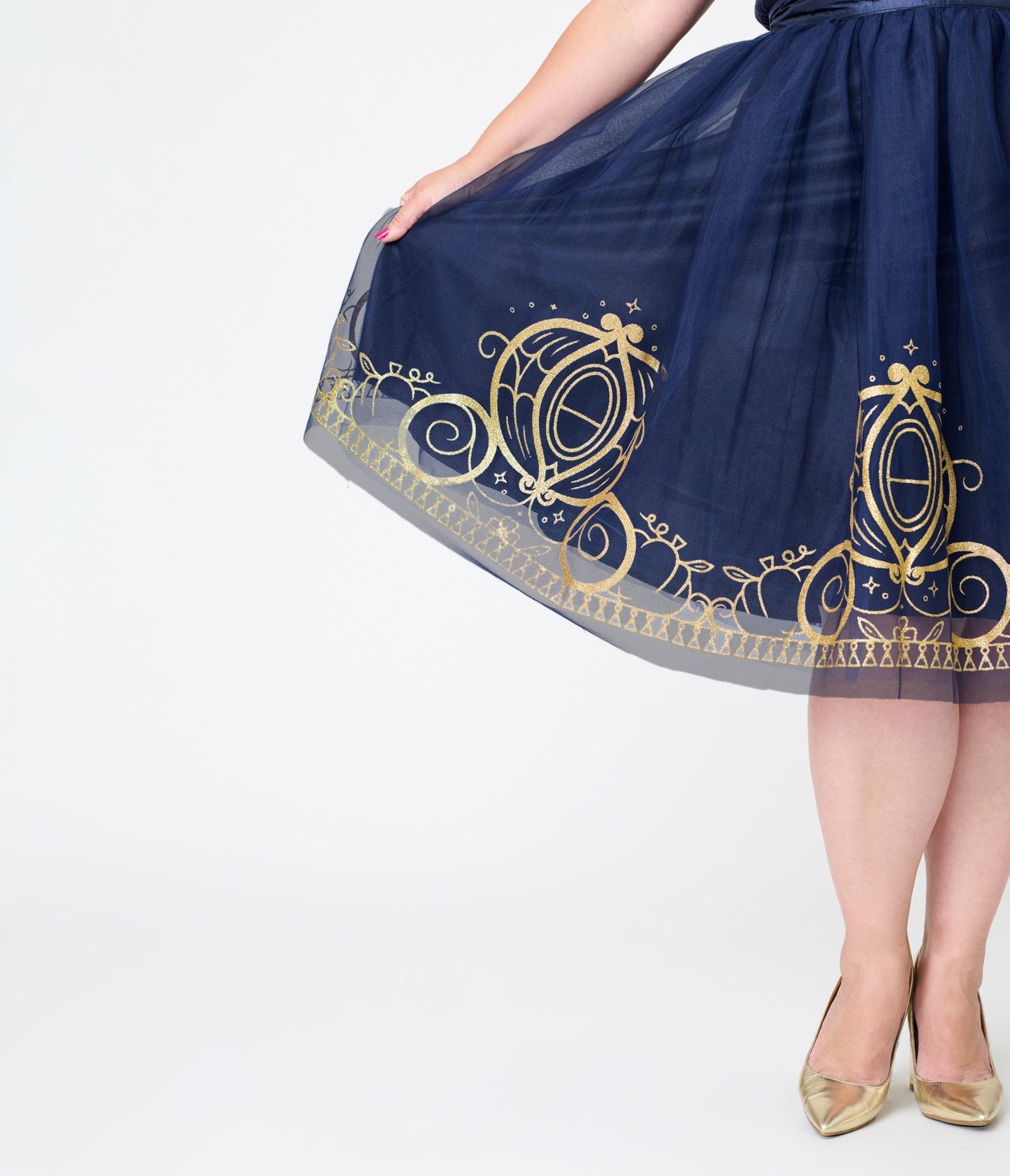Disney Cinderella Collection by Unique Vintage Plus Navy Tulle Gold Glitter Carriage Skirt - Unique Vintage - Womens, SKIRTS