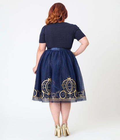 Disney Cinderella Collection by Unique Vintage Plus Navy Tulle Gold Glitter Carriage Skirt - Unique Vintage - Womens, SKIRTS