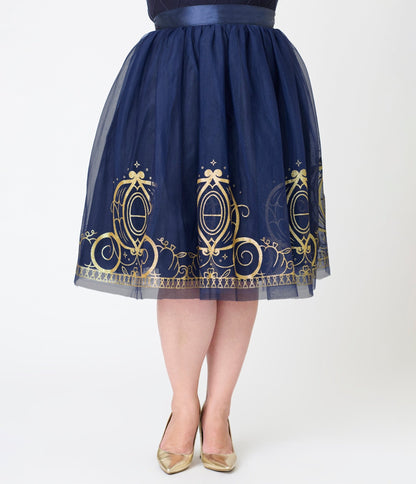 Disney Cinderella Collection by Unique Vintage Plus Navy Tulle Gold Glitter Carriage Skirt - Unique Vintage - Womens, SKIRTS