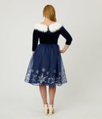 Disney's Frozen Collection by Unique Vintage Blue Velvet & Glitter Snow Marceline Swing Dress - Unique Vintage - Womens, DRESSES, SWING