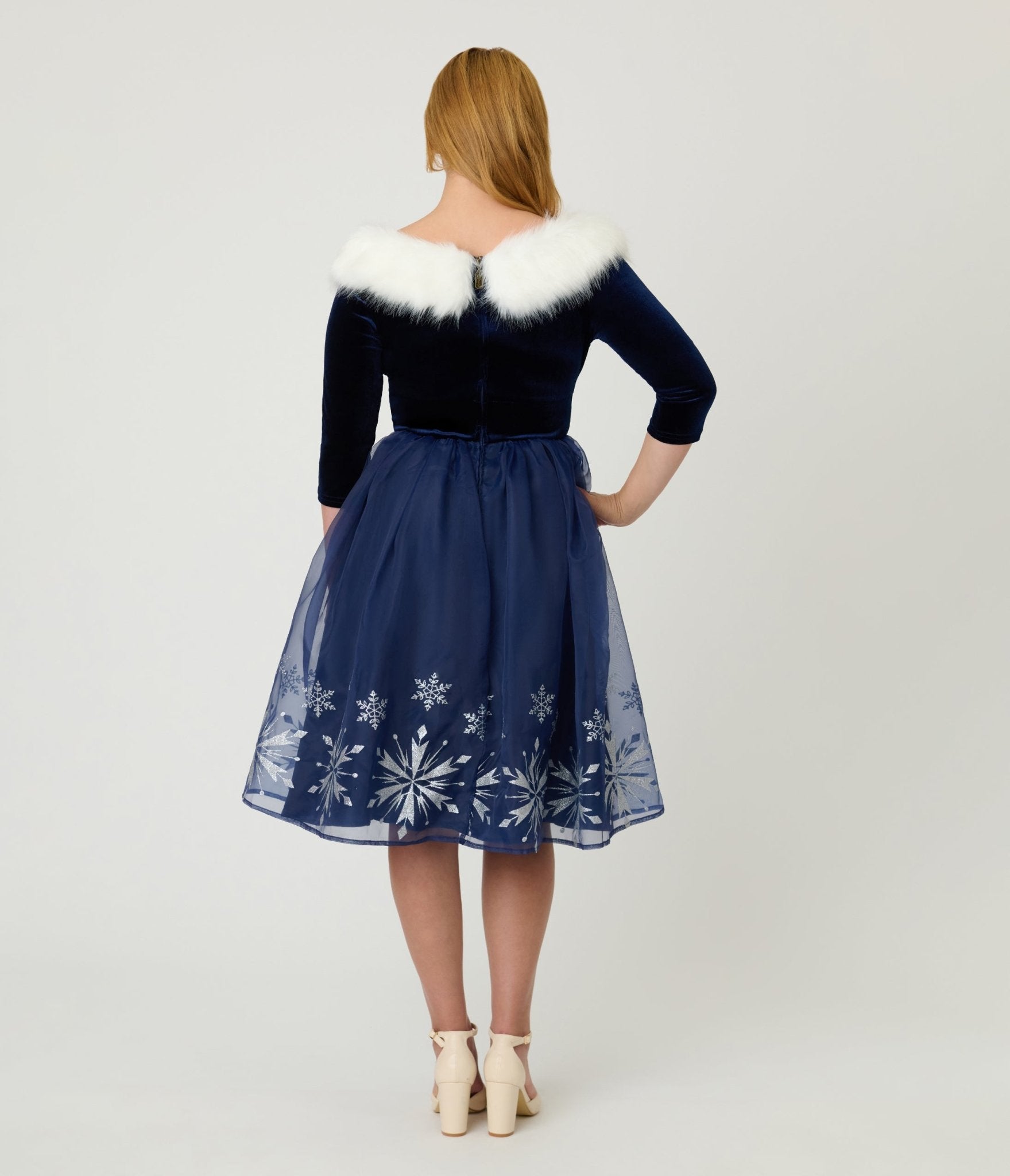 Disney's Frozen Collection by Unique Vintage Blue Velvet & Glitter Snow Marceline Swing Dress - Unique Vintage - Womens, DRESSES, SWING