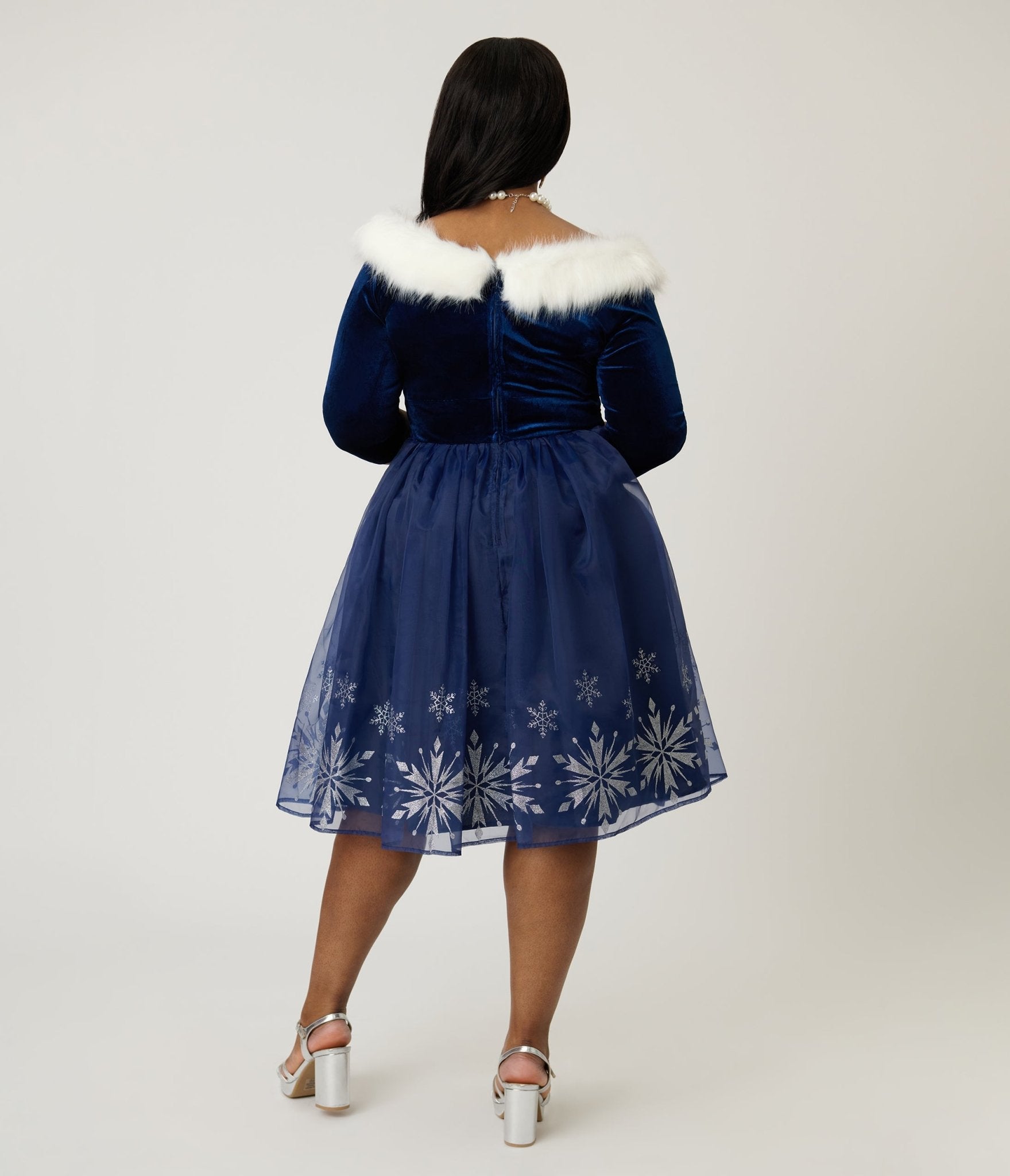 Disney's Frozen Collection by Unique Vintage Plus Size Blue Velvet & Glitter Snow Marceline Swing Dress