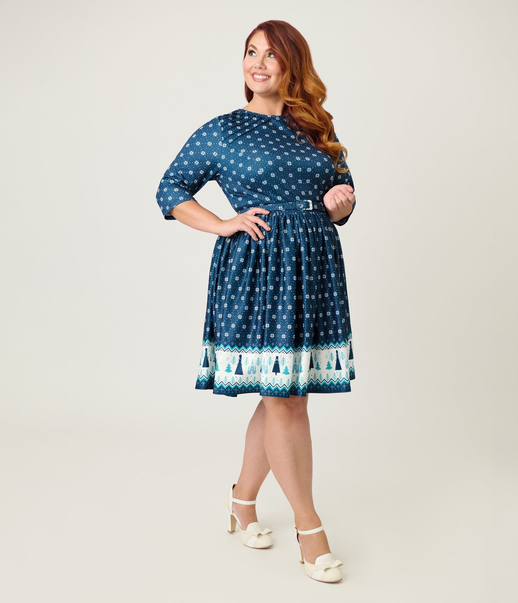 Disney's Frozen Collection by Unique Vintage Plus Size Fair Isle Border Print Stephanie Flare Dress - Unique Vintage - Womens, DRESSES, FIT AND FLARE