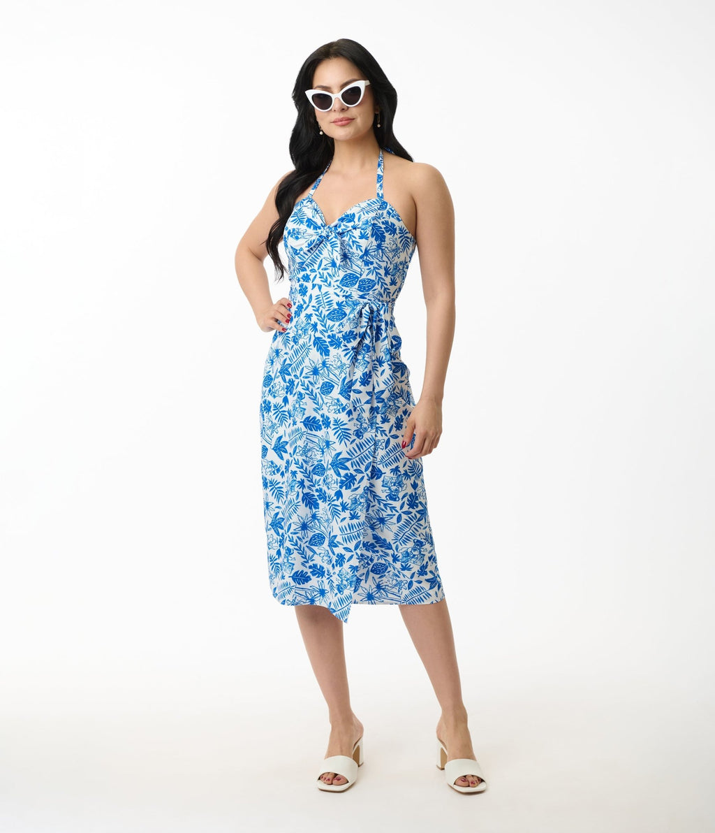 Disney's Lilo & Stitch Collection by Unique Vintage Blue Stitch Print Sarong Dress - Unique Vintage - Womens, DRESSES, WIGGLE