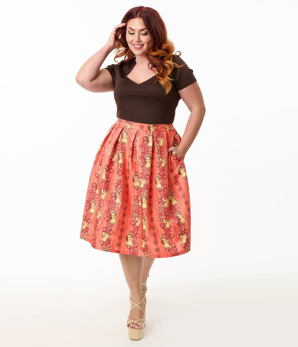 Disney's Lilo & Stitch Collection by Unique Vintage Plus Orange & Yellow Hawaiian Print Swing Skirt - Unique Vintage - SKIRTS
