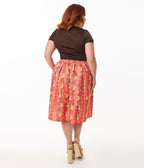 Disney's Lilo & Stitch Collection by Unique Vintage Plus Orange & Yellow Hawaiian Print Swing Skirt - Unique Vintage - SKIRTS