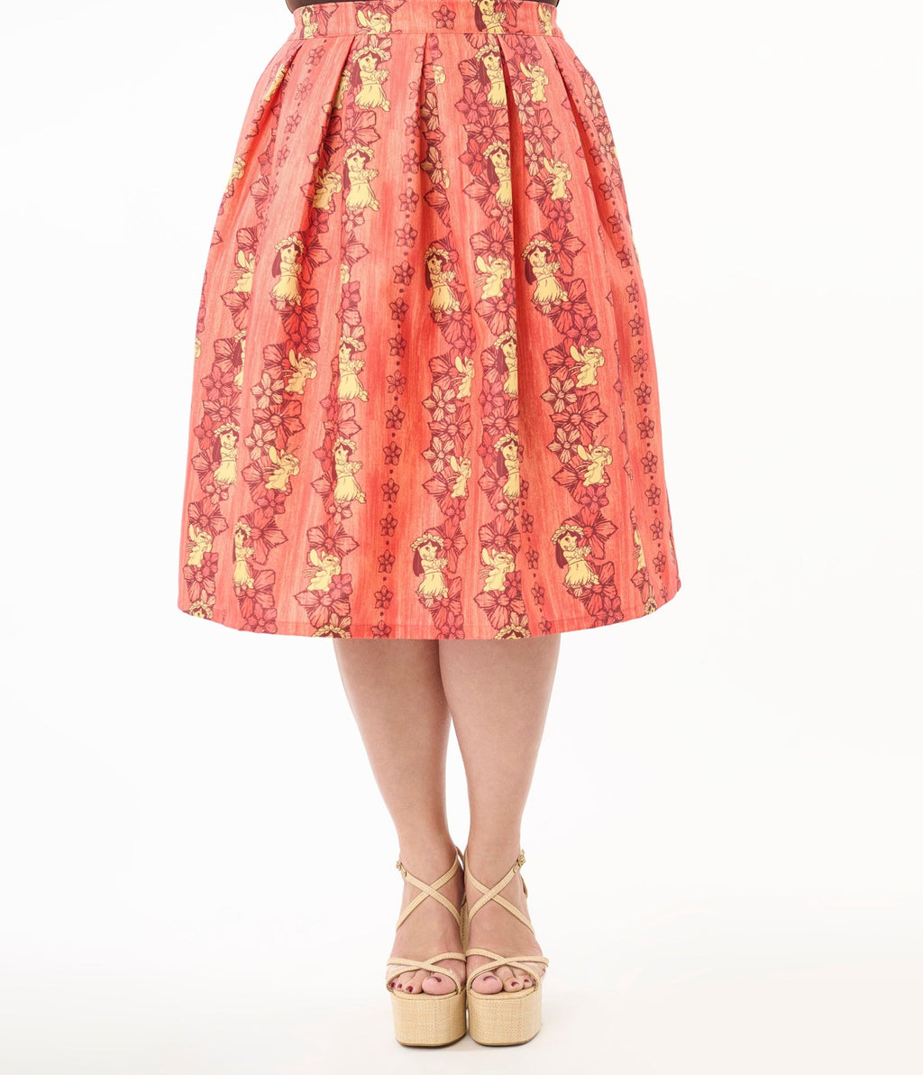 Disney's Lilo & Stitch Collection by Unique Vintage Plus Orange & Yellow Hawaiian Print Swing Skirt - Unique Vintage - SKIRTS