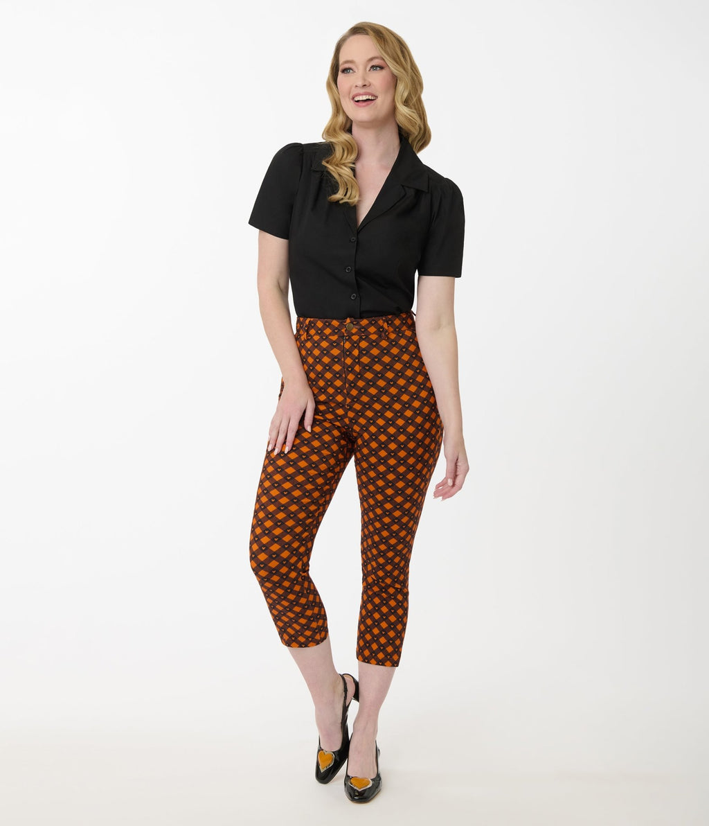 Disney's Mickey & Friends Collection by Unique Vintage Orange & Black Mickey Gingham Capri Pants - Unique Vintage - Womens, BOTTOMS, PANTS