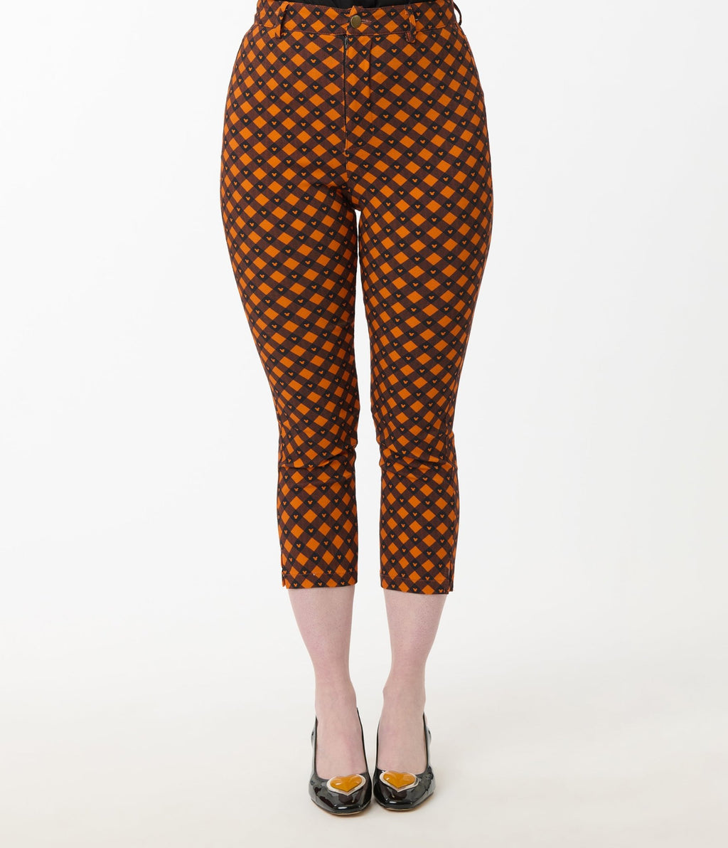 Disney's Mickey & Friends Collection by Unique Vintage Orange & Black Mickey Gingham Capri Pants - Unique Vintage - Womens, BOTTOMS, PANTS
